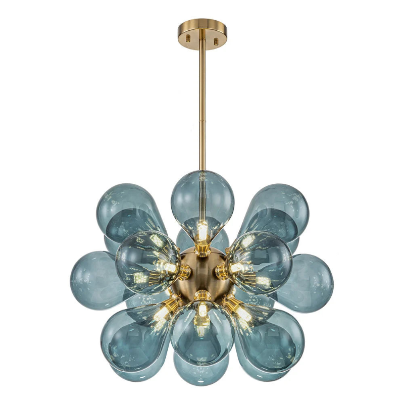 Blaue Glaskugel-Cluster-Kronleuchter
- OnyxLampen