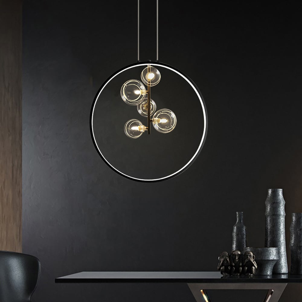 Minimalistische LED-Pendelleuchte aus schwarzem Glas
