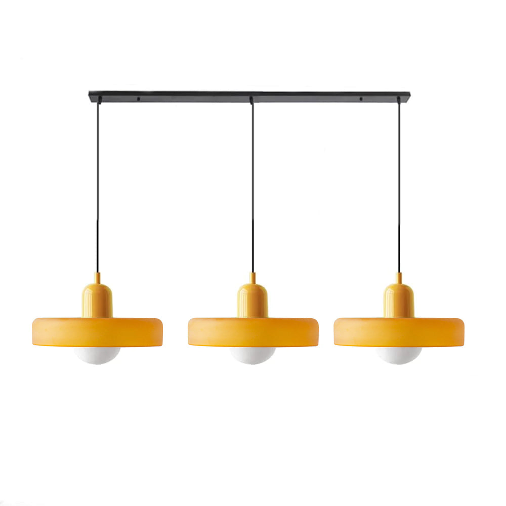 Dreiflammige Bauhaus-Pendelleuchte aus farbigem Glas