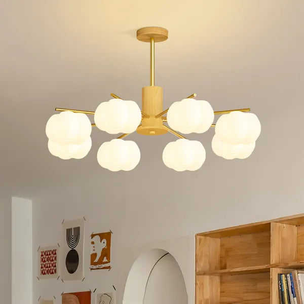 Kreativer Baumwollkugel-Kronleuchter aus Holz für das Wohnzimmer