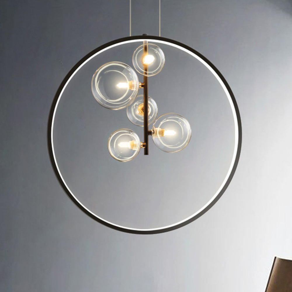 Skandinavische Pendelleuchten aus Glas mit Blasenoptik und Ring
