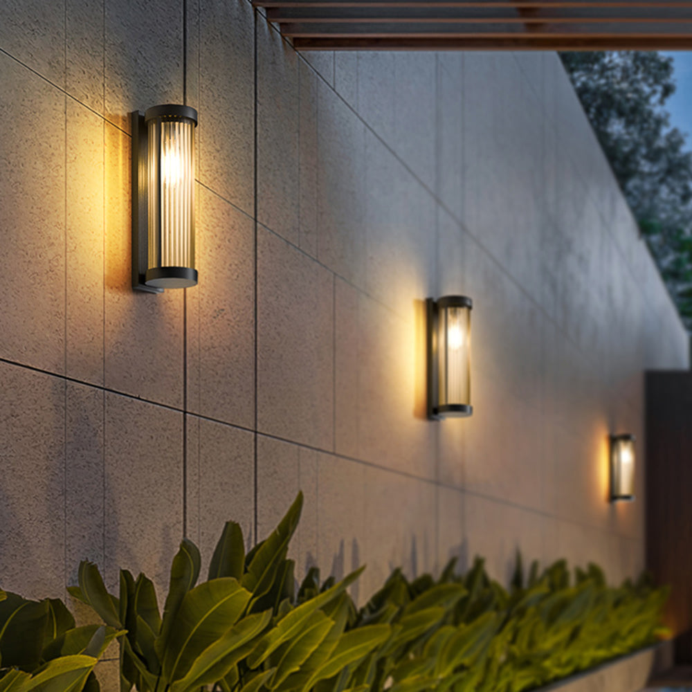 Zylindrische Solar-Außenleuchte aus Metall und Glas, modern, IP65 wasserdicht