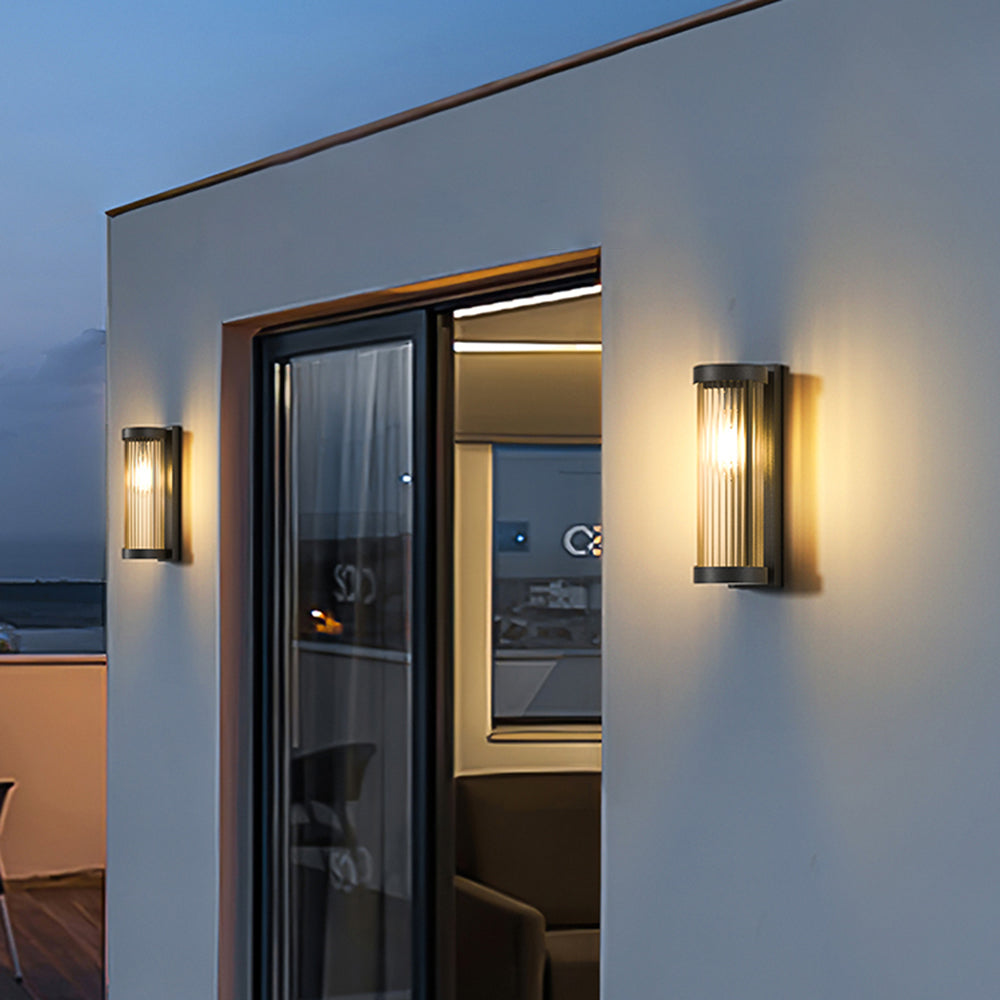 Zylindrische Solar-Außenleuchte aus Metall und Glas, modern, IP65 wasserdicht