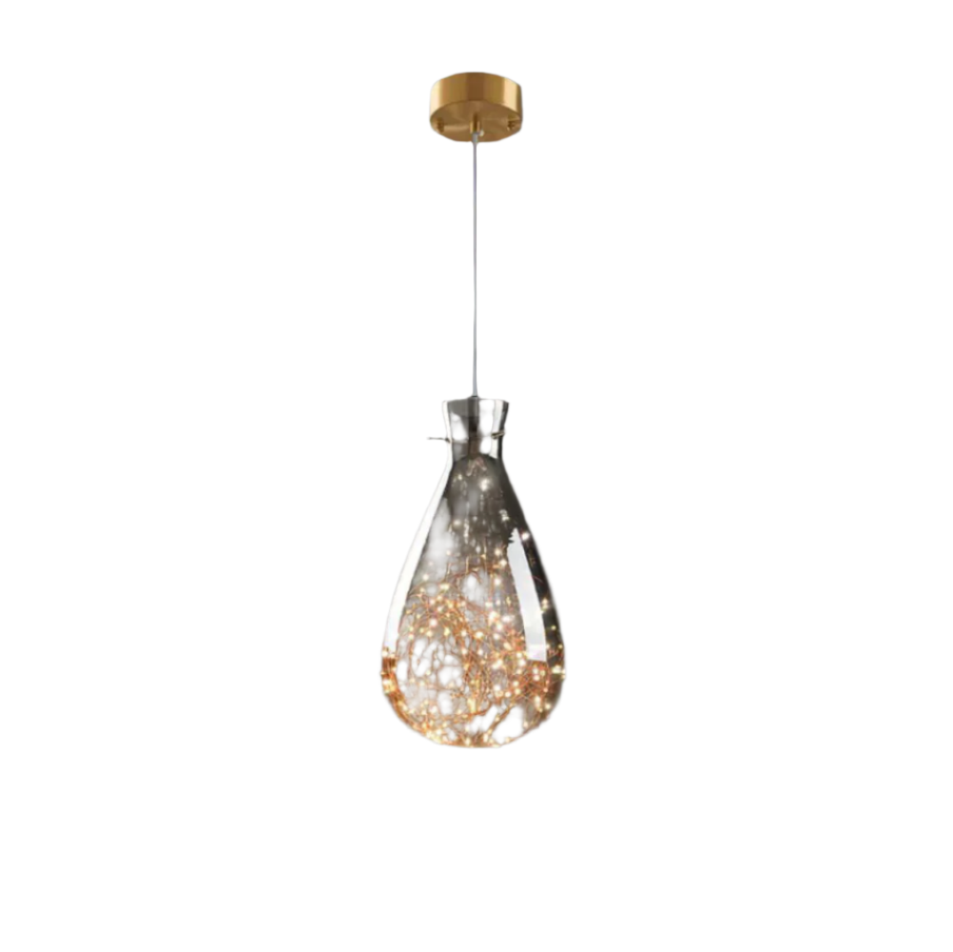 Moderne Pendelleuchte mit grauem Glas und Sternenhimmel-Design