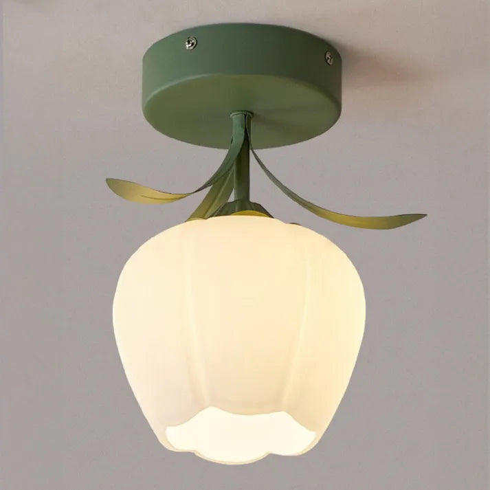 Mini-Deckenleuchte im französischen Tiffany-Stil mit schlichter Blumenoptik