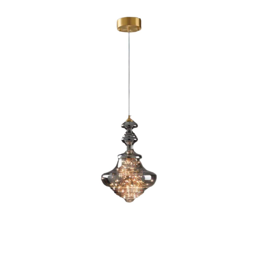 Moderne Pendelleuchte mit grauem Glas und Sternenhimmel-Design