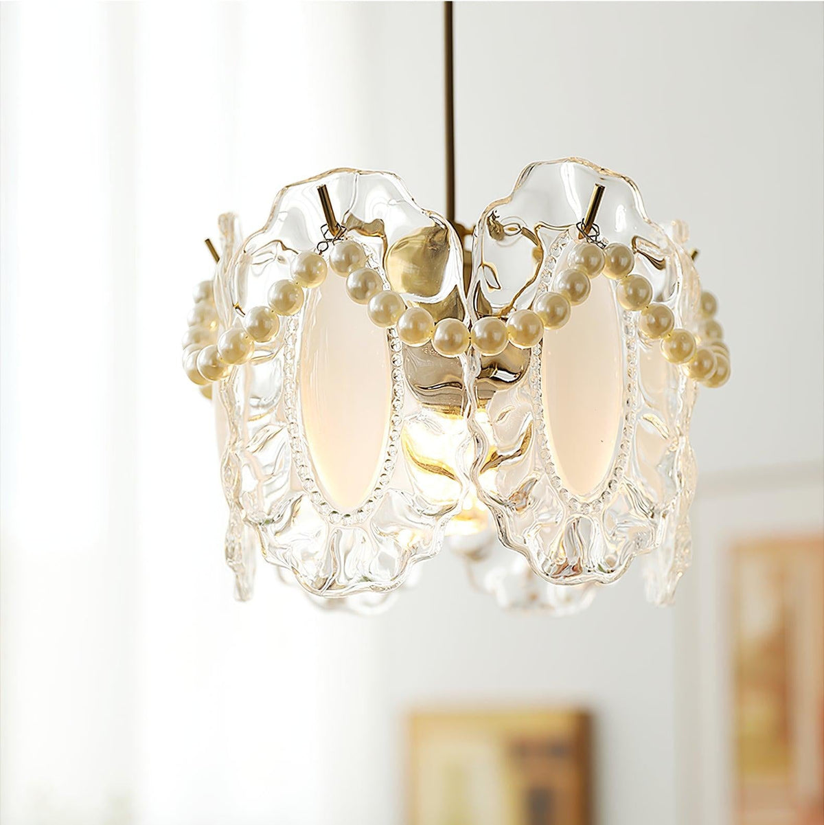 Glaspendelleuchte mit Blumenmuster