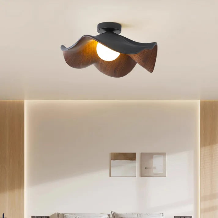 Nordic-Style Wooden Lotus Resin Ceiling Light