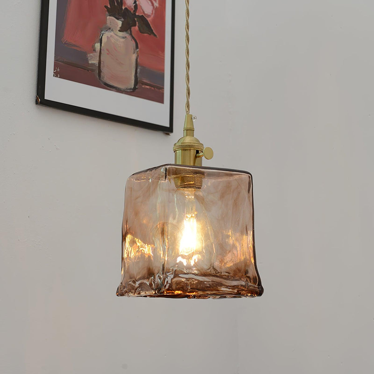Hängelampe aus gealtertem braunem Glas