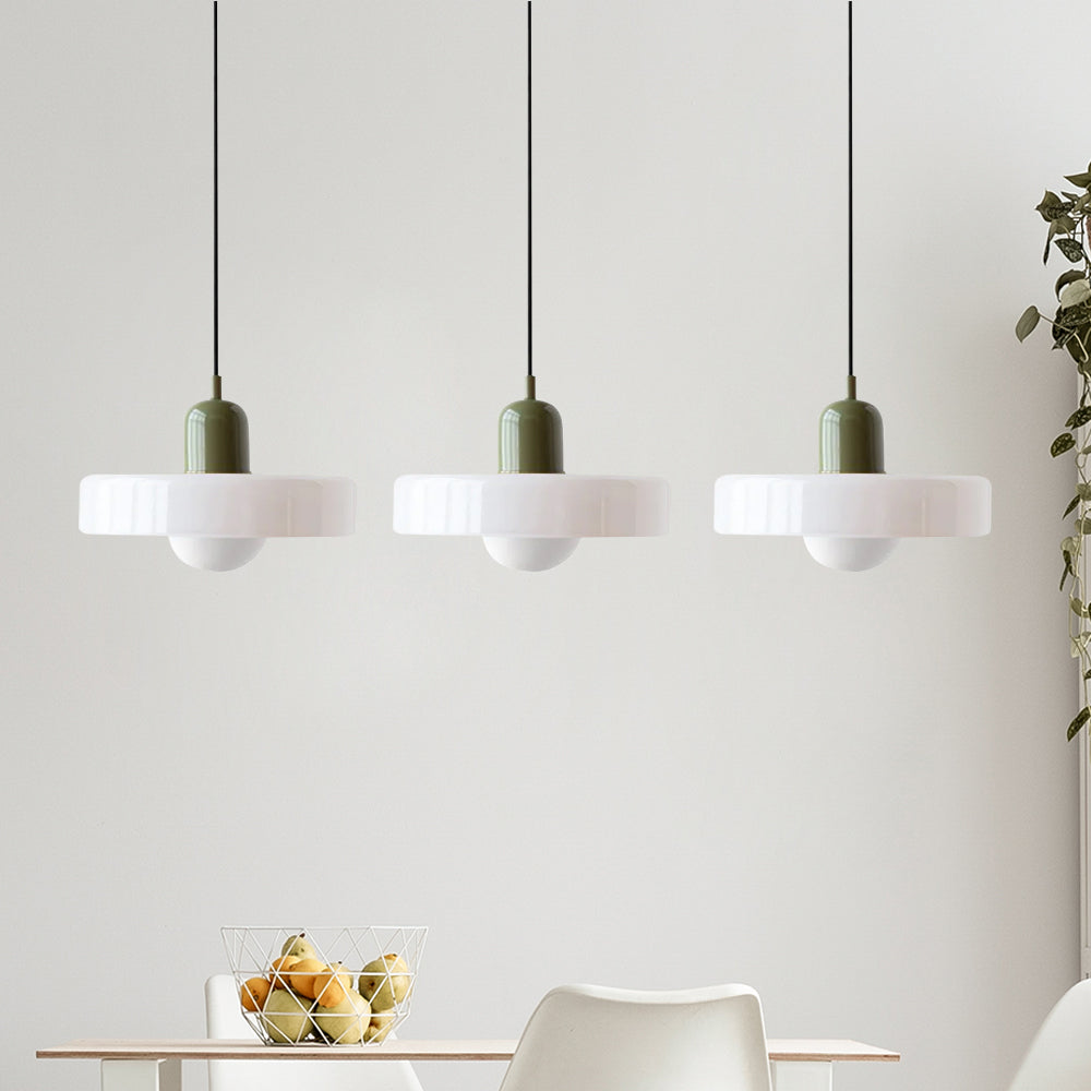Dreiflammige Bauhaus-Pendelleuchte aus farbigem Glas