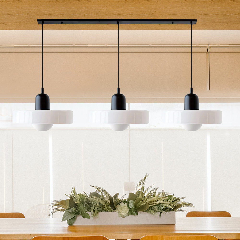 Dreiflammige Bauhaus-Pendelleuchte aus farbigem Glas