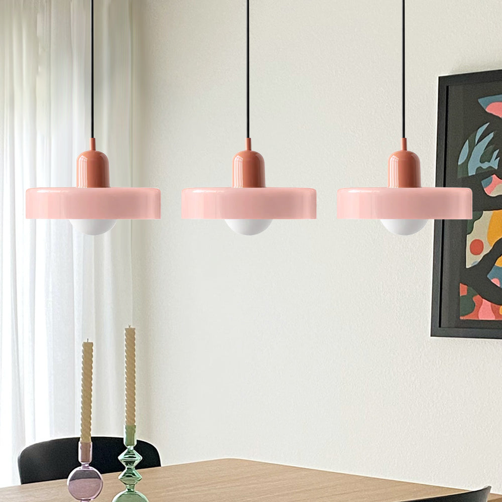 Dreiflammige Bauhaus-Pendelleuchte aus farbigem Glas