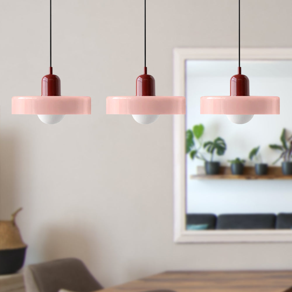 Dreiflammige Bauhaus-Pendelleuchte aus farbigem Glas
