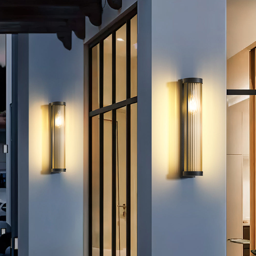 Zylindrische Solar-Außenleuchte aus Metall und Glas, modern, IP65 wasserdicht