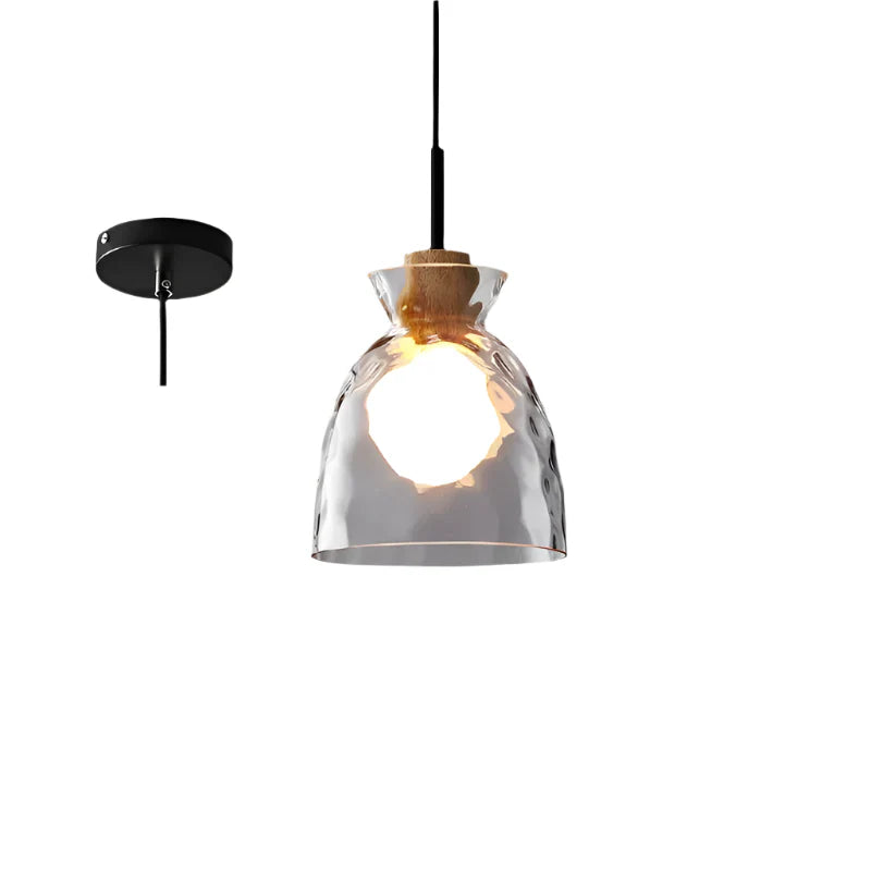 Holz-Pendelleuchte mit Glas-Schirm im Ripple-Design